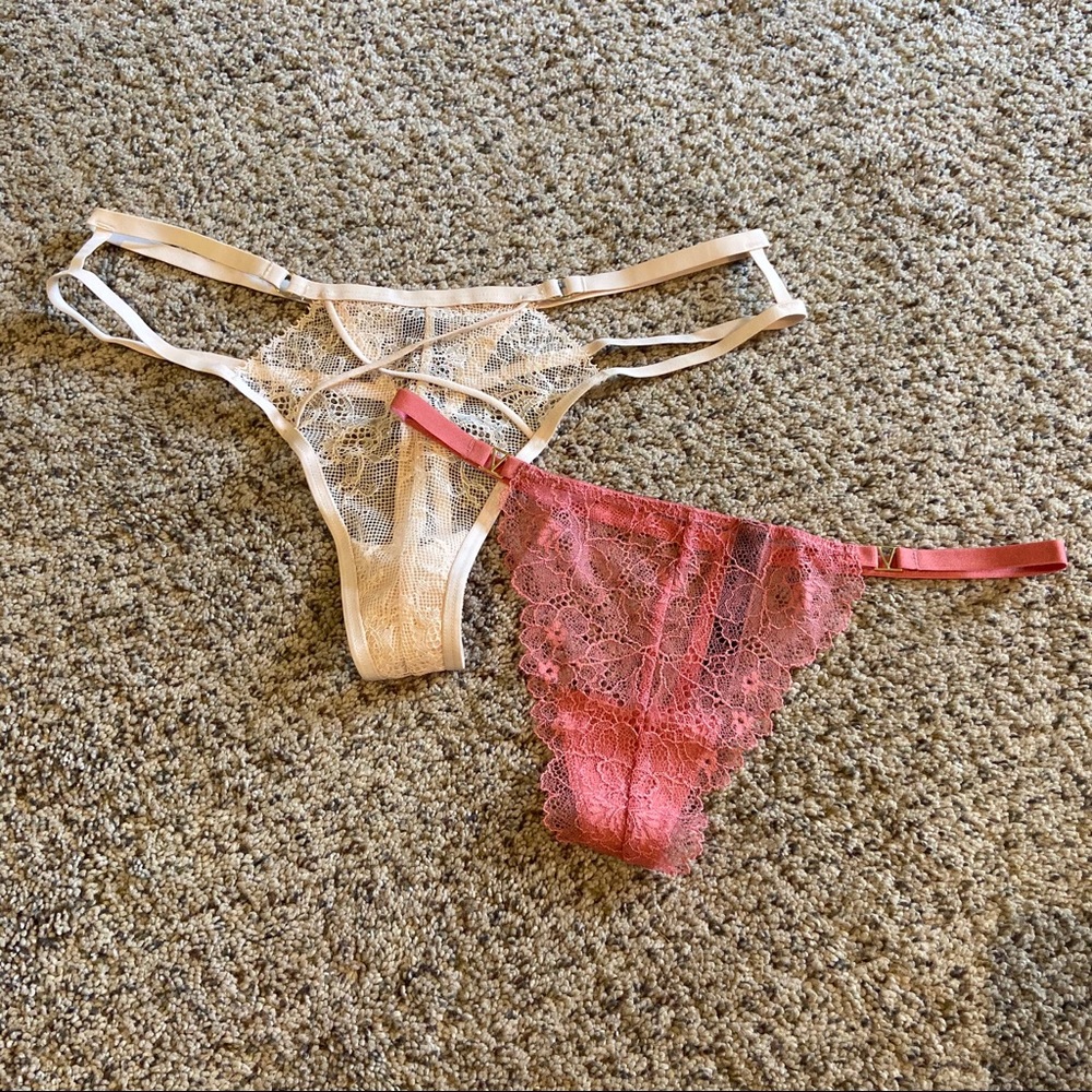 SOLD NEW Victoria's Secret Lace Thong Bundle Small - Picture 1 of 15